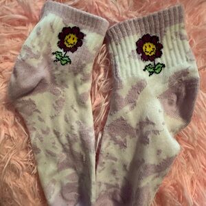 Purple Tie Dye Smiley Flower Socks